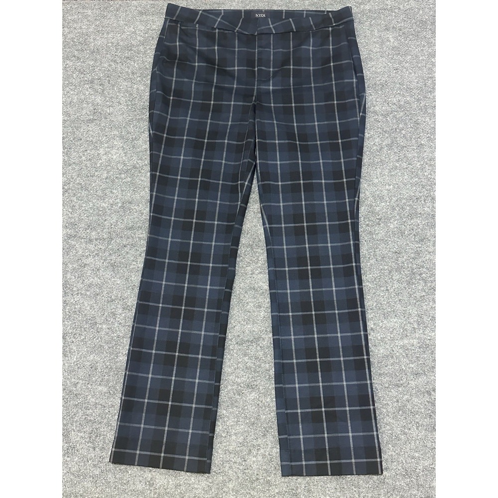 NYDJ Women's Slim Trouser Pants Plaid Mod Windowpane Lift/Tuck Technology Sz 14